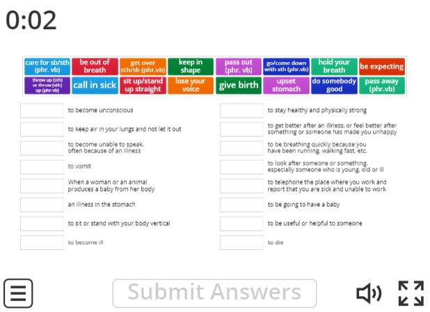 Image of 
<span>B2: Body and Health -phrases/phrasal verbs (match up)</span>
