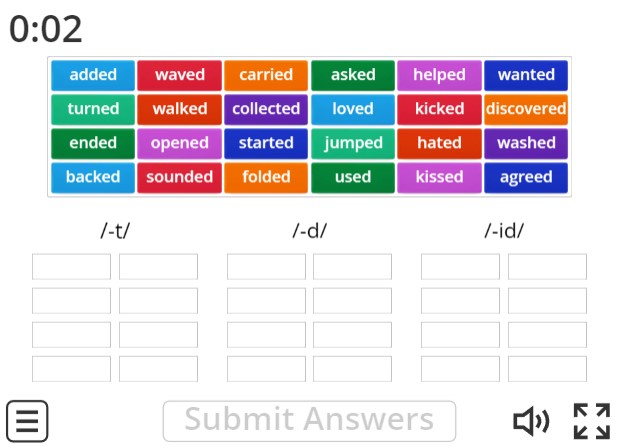 Image of 
<span>A2: Pronunciation of ------ED (past tense)</span>
